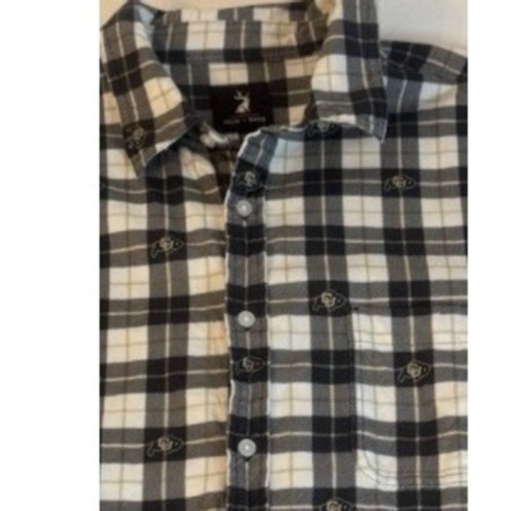Jack + Sage Colorado Buffaloes Plaid Flannel Shirt Mens XXL Black White CU Buffs